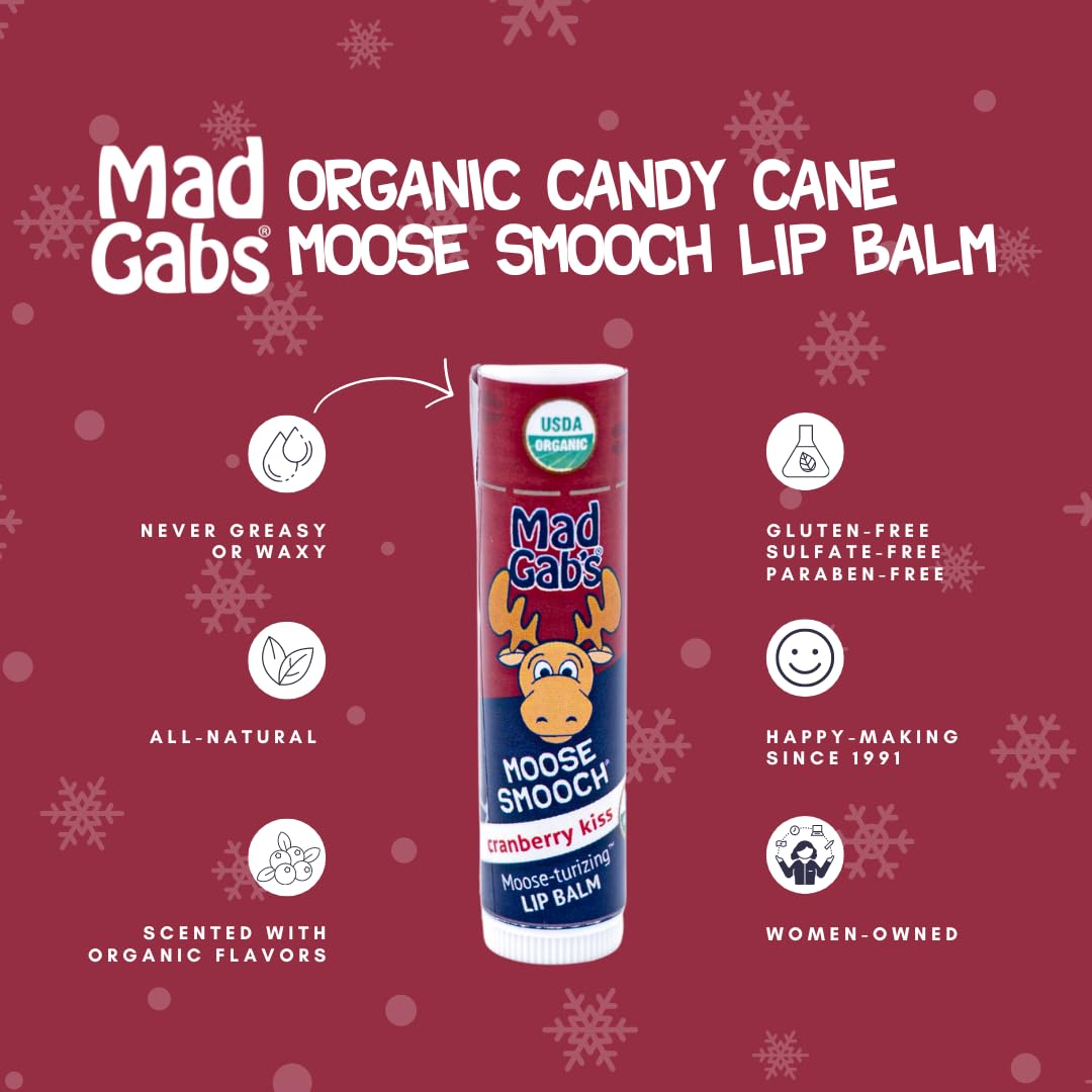 Mad Gab's Moose Smooch Cranberry Kiss Lip Balm 3pk | Moisturizing and Certified Organic | Made with Organic Olive Oil and Beeswax