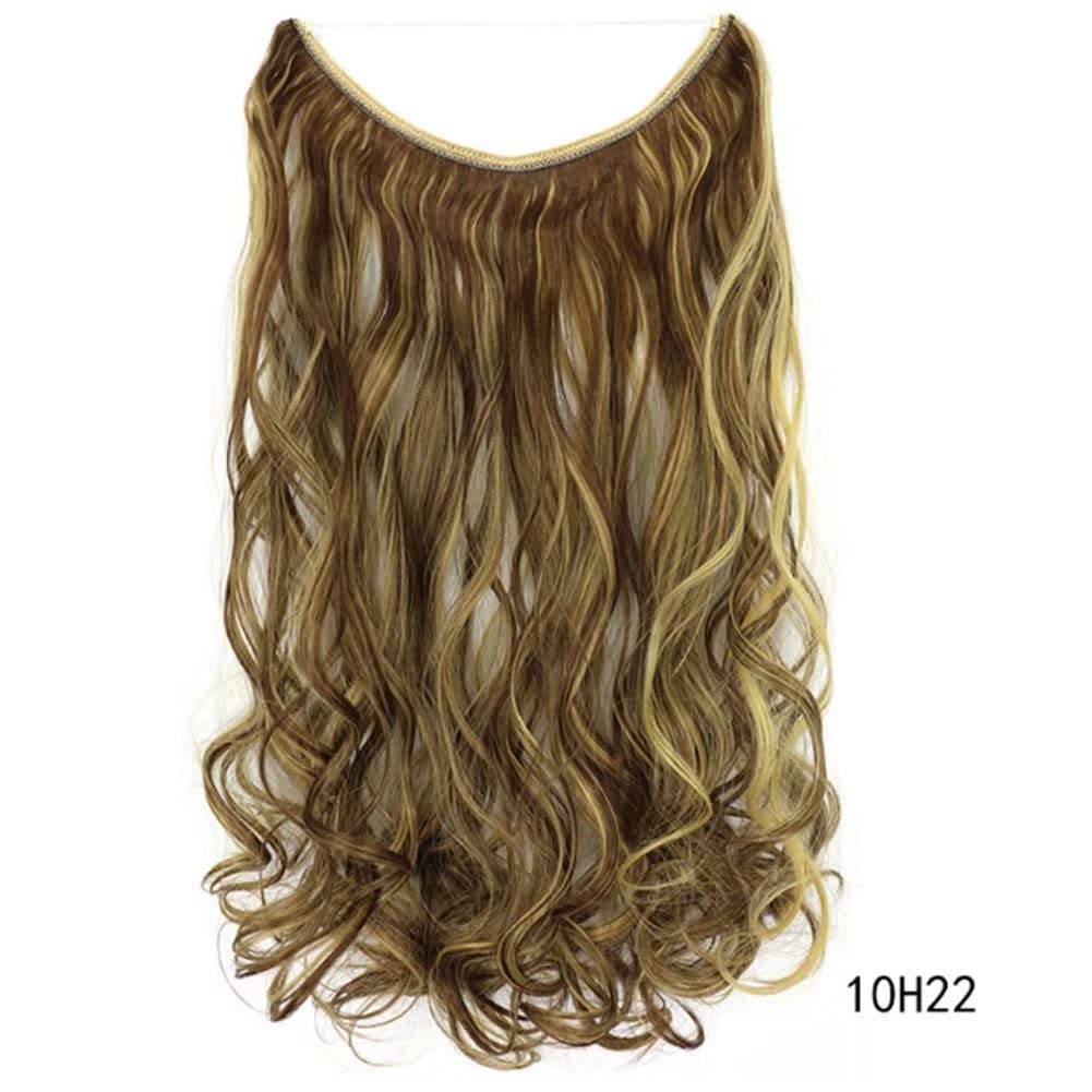 iLUU Syntehtic Fish Line Hair Extensions 18" 80g Long Wavy Hairpieces Curly Invisible Hidden Wire One Piece Hair Extensions Hairpiece for Women Lady Girl (10H22 Brown and Blonde)