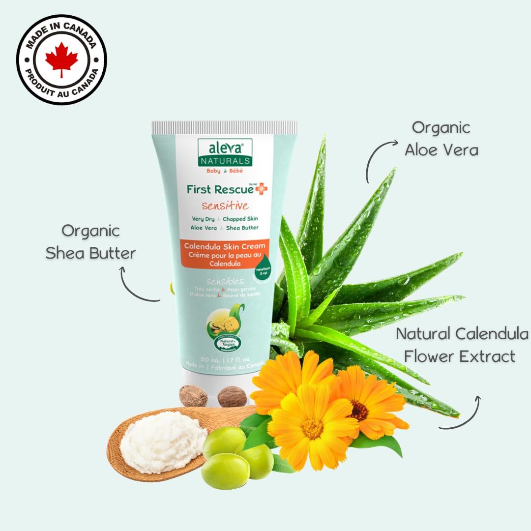 Aleva Naturals First Rescue Calendula Multipurpose Skin Cream | Skin Care to Moisturize Dry Skin | Natural, Vegan, Plant-Based, Hypoallergenic | for Face, Body, and Diaper Area - 50ml