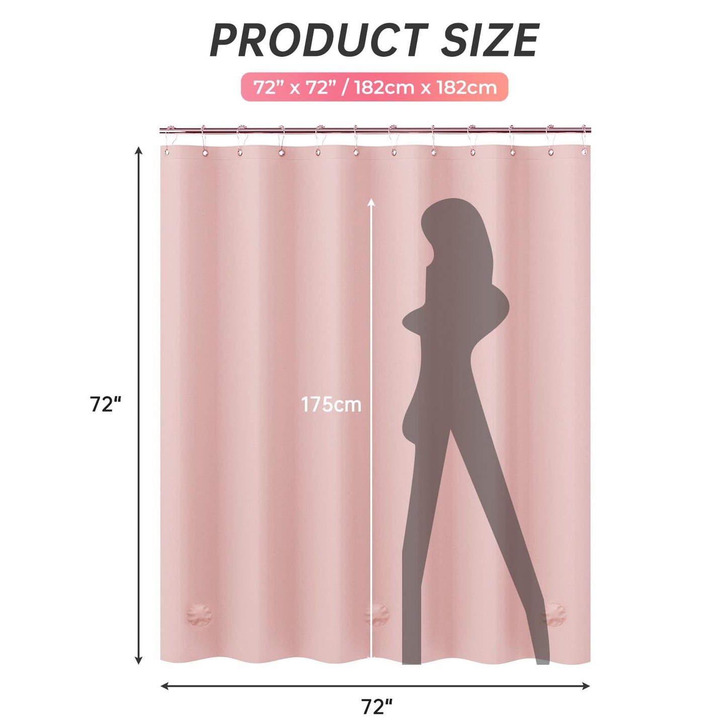 AmazerBath Light Pink Shower Curtain Plastic 72x72 Inches, Premium PEVA Shower Curtain Pink, 8G Heavy Duty Shower Curtains for Bathroom with 3 Big Weighted Stones and 12 Rustproof Grommets