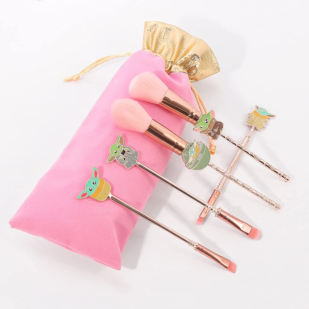 Baby Yoda Makeup Brushes Set - 5pcs Professional Classic Movie Series Cosmetic Brushes Foundation Blending Blush Eye Shadows Face Powder Brushes Kit for Fans (Makeup Brushes jewelry set)