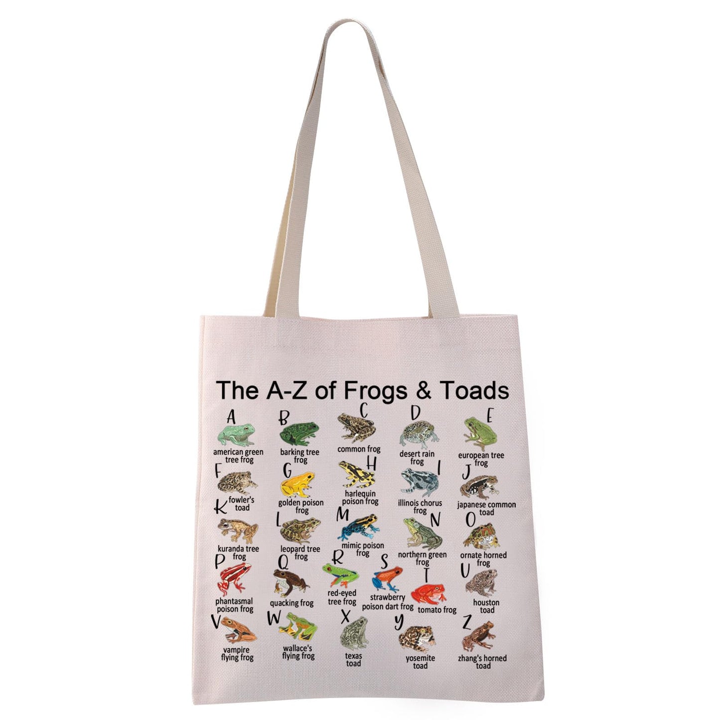 VAMSII Frog And Toad Tote Bag The A-Z of Frogs & Toads Grocery Shopping Bag Aesthetic Bag for Women Girls (Frogs Toads Tote)