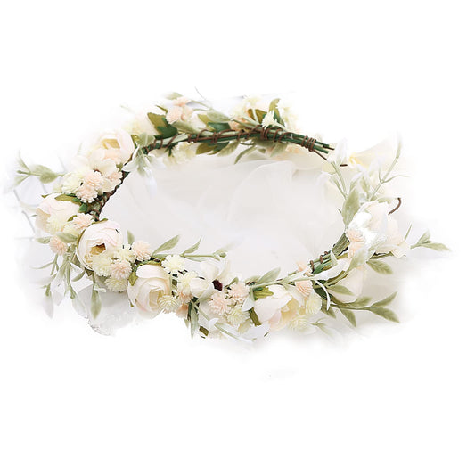 Lopsity Women Rose Floral Flower Crown Headband Rose Halo Wreath Wedding Bridal Hair Garland Ajustable Flower Hair Wreath (style2-white)