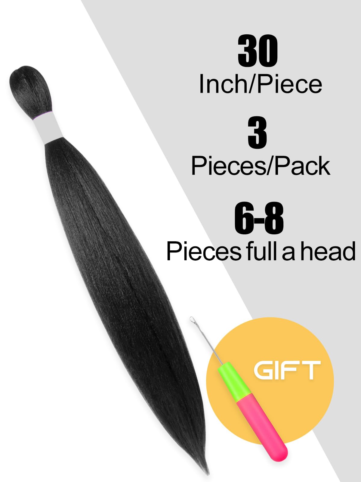 KAVSORAPI Braiding Hair 30 Inch Pre Stretched Hair Color 1 Long Straight Crochet Braids Yaki Synthetic Hair 3 Packs (1#/Jet Black)