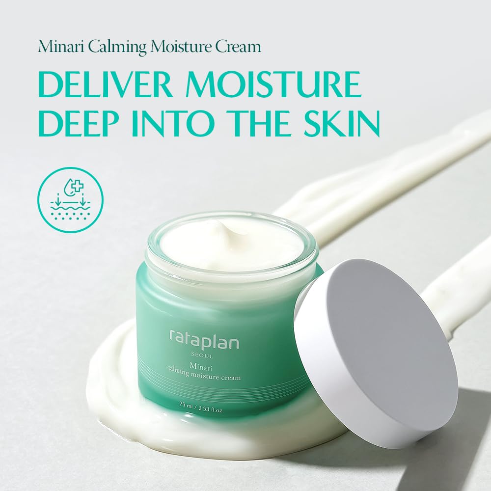 RATAPLAN Minari Calming Moisture Cream 2 Pack - with Hyaluronic Acid, Centella Asiatica, Heartleaf, Reduce Skin Heat, Daily Face Gel Cream for Dry and Sensitive, Korean Skincare