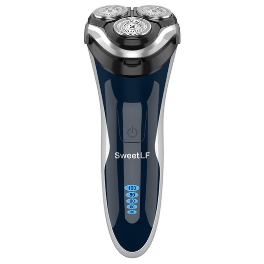 Electric Razor for Men, SweetLF 100% Waterproof Electric Shaver, Type C Rechargeable, Wet & Dry Rotary Shavers for Men with Pop-up Trimmer, Corded and Cordless, Navy Blue