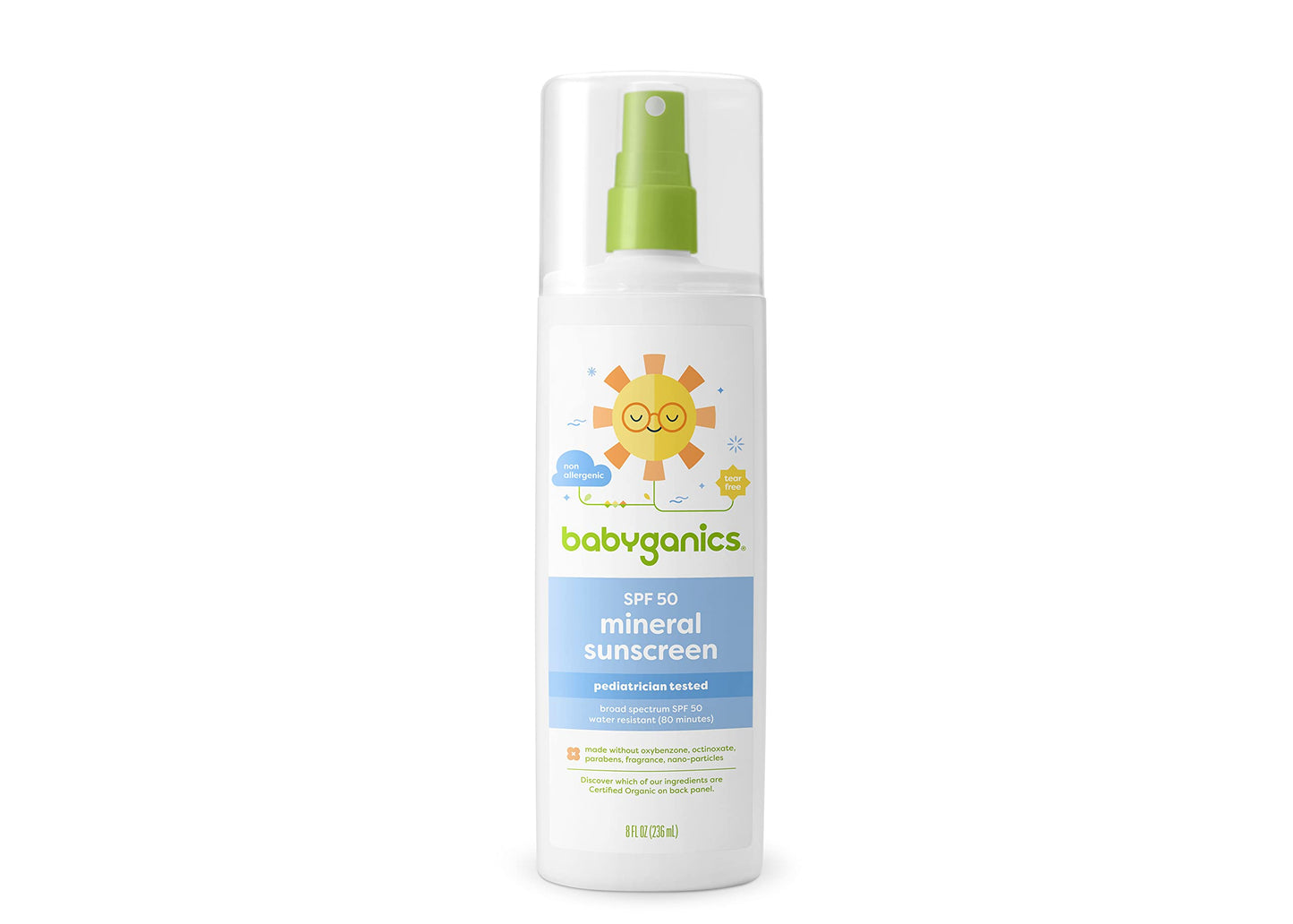 Babyganics SPF 50 Mineral Baby Sunscreen Spray, Unscented | UVA UVB Protection | Octinoxate & Oxybenzone Free | Water Resistant, Value Size, 8oz