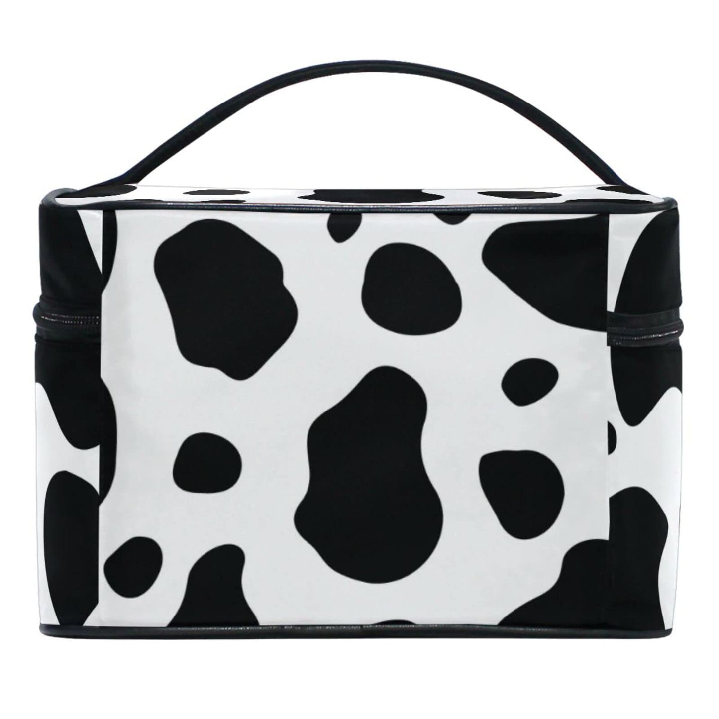 ZOEO Makeup Train Case Cow Black White Buffalo Korean Carrying Portable Zip Travel Cosmetic Brush Bag Organizer Large for Girls Women