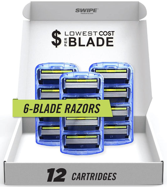 SWIPE Premium Men's 6-Blade Razor Refills (12) (No Trimmer)