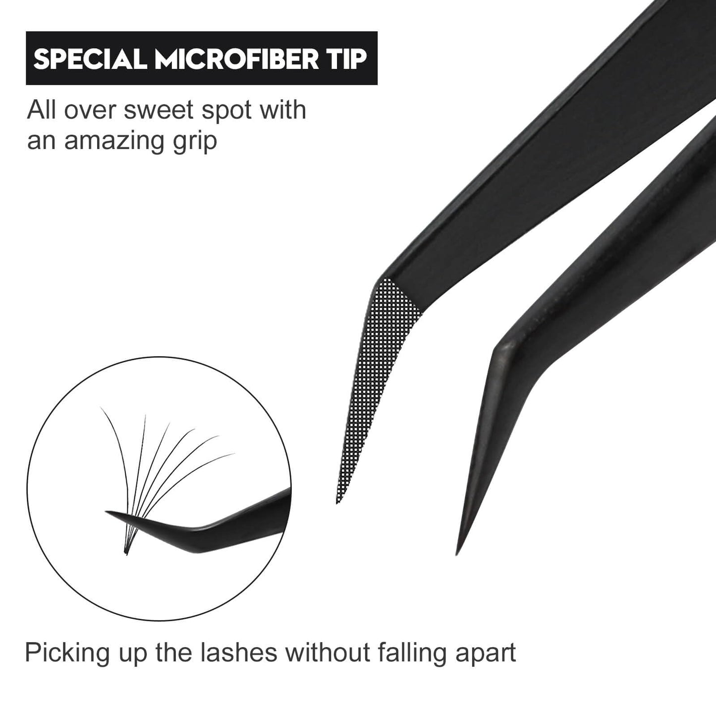 Ms.Queen Lash Extension Tweezers, Fiber Tip Lashing Tweezers for Volume & Individual Eyelash Extensions,Black