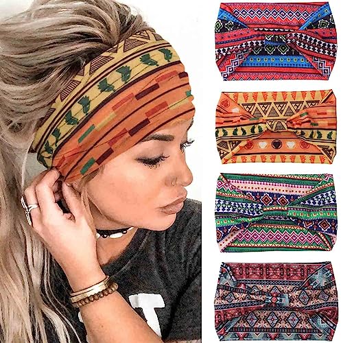 Acenail Wide Headbands Women Turban Knotted Headband Elastic Non Slip Hairbands African Head Bands Cotton Workout Head Wraps Bohemian Head Band Running Sports Hairband Yoga Head Scarfs Boho Hair