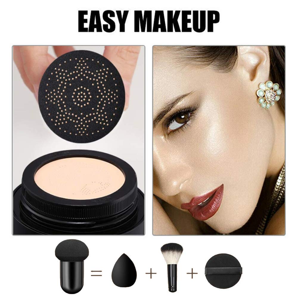 Air Cushion CC Cream Mushroom Head Foundation, Moisturizing BB Cream Makeup Long Lasting Matte Concealer(2 PCS Nude)