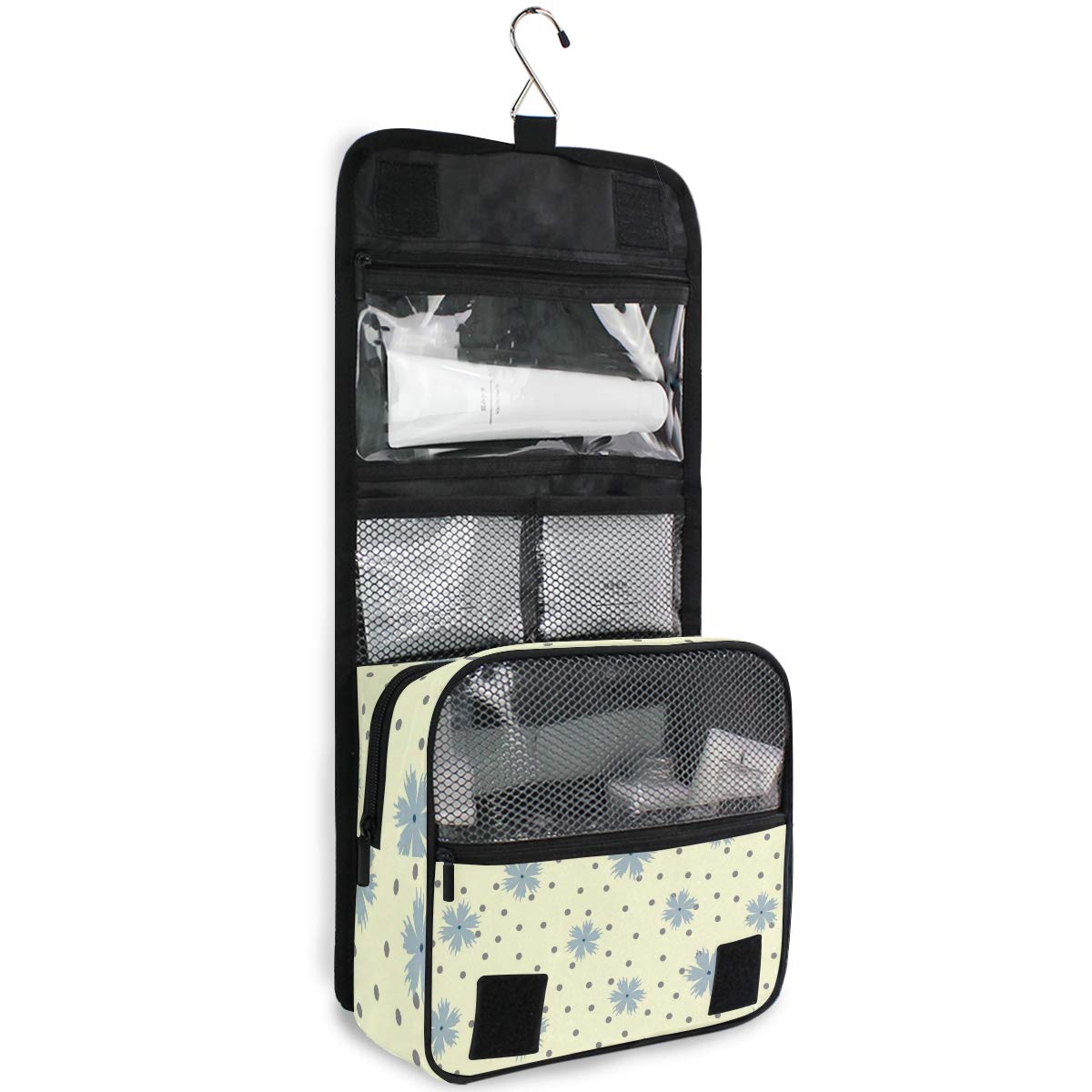 Hanging Travel Toiletry Bag Flowers Round Dot Kit Makeup Case Cosmetics Organizer for Men Women overnight