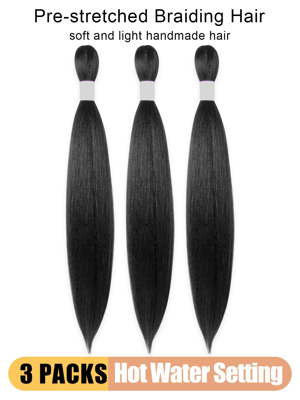 KAVSORAPI Braiding Hair 30 Inch Pre Stretched Hair Color 1 Long Straight Crochet Braids Yaki Synthetic Hair 3 Packs (1#/Jet Black)