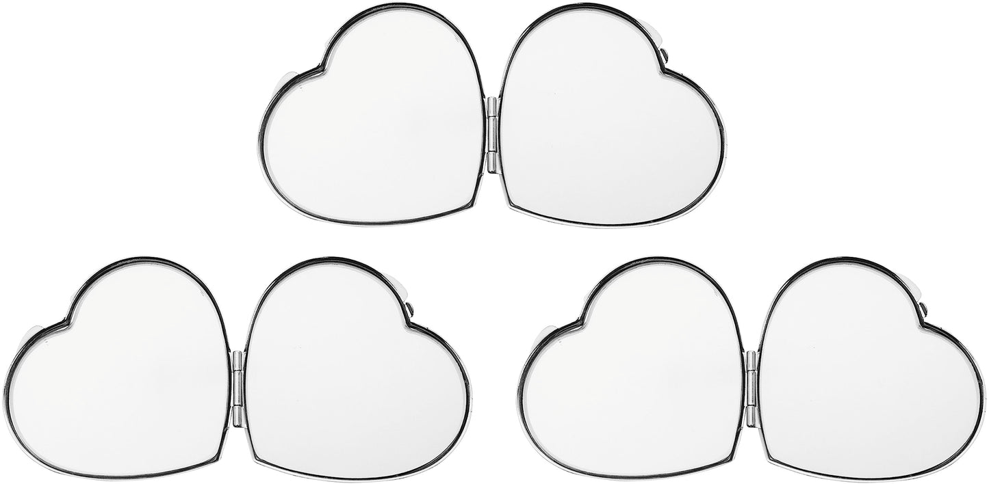 Stephanie Imports Set of 3 Slim Heart-Shaped Double Sided Magnifying Compact Mirrors (Small, Silver)