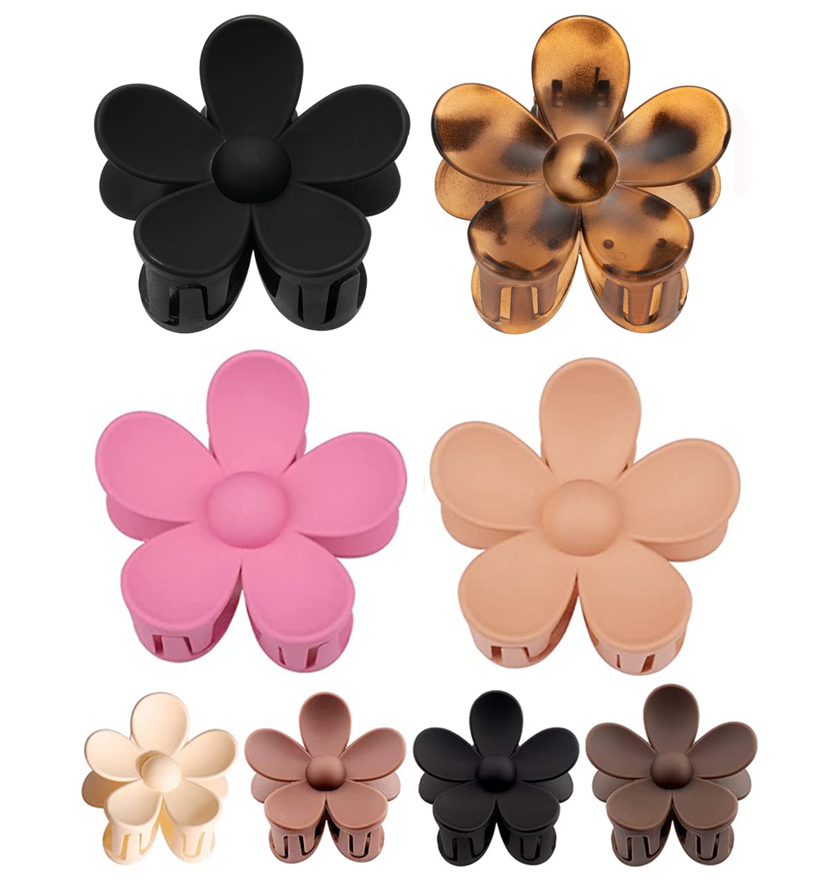 8Pcs Flower Claw Clips Large Hair Jaw Clips for Women Thick Hair Small Flower Hair Claw Clips for Girls Kids Matte Claw Clips Non Slip Strong Hold Hair Barrettes Accessories for Thin/Medium Hair