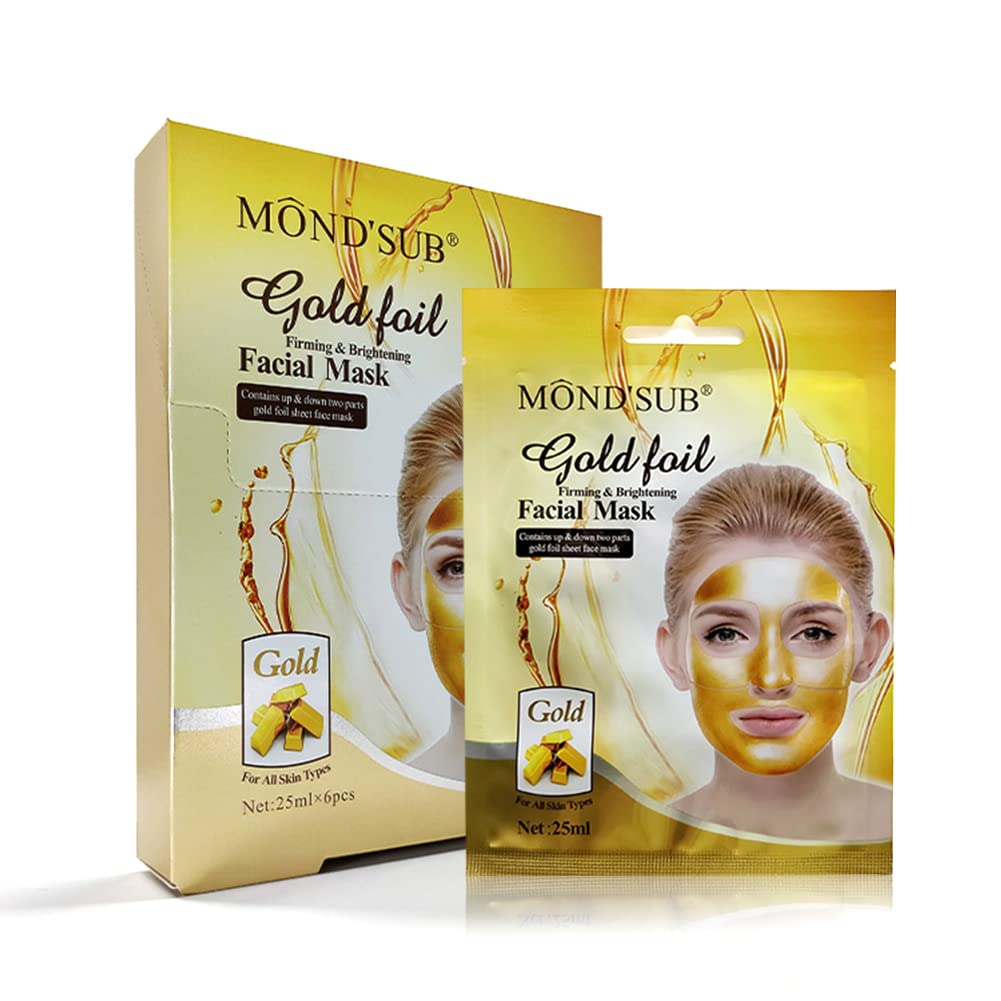 MOND'SUB 24K Gold Face Firming Mask (6-Pcs) - Anti Aging, Brightening, Hydrating, Hydrating & Firming Facial Mask - Boosting Collagen Facial Mask -Reduces Fine Lines and Wrinkles - Both Men&Women