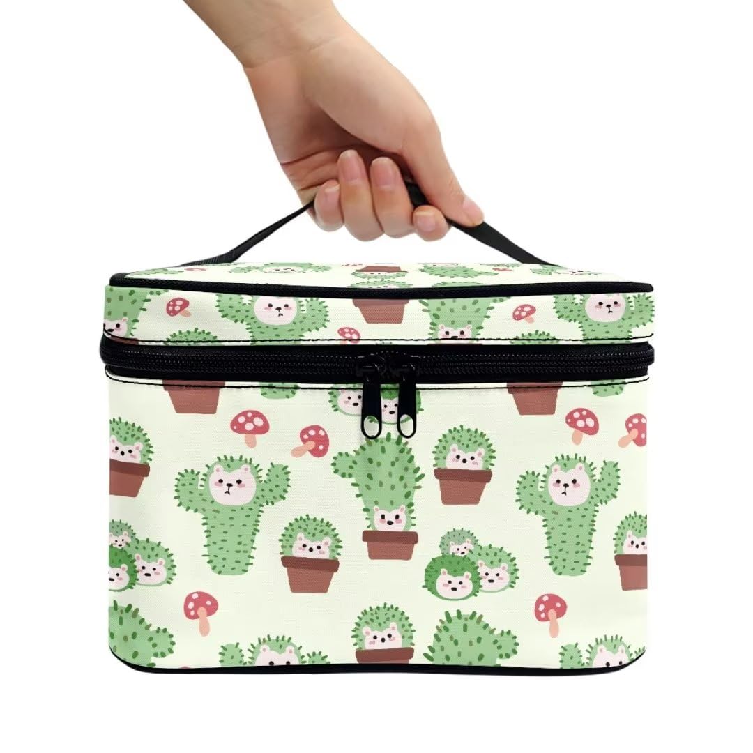 Horeset Cactus Mushroom Travel Cosmetic Bag Large Makeup Bag Travel Makeup Pouch Organizer with Handle