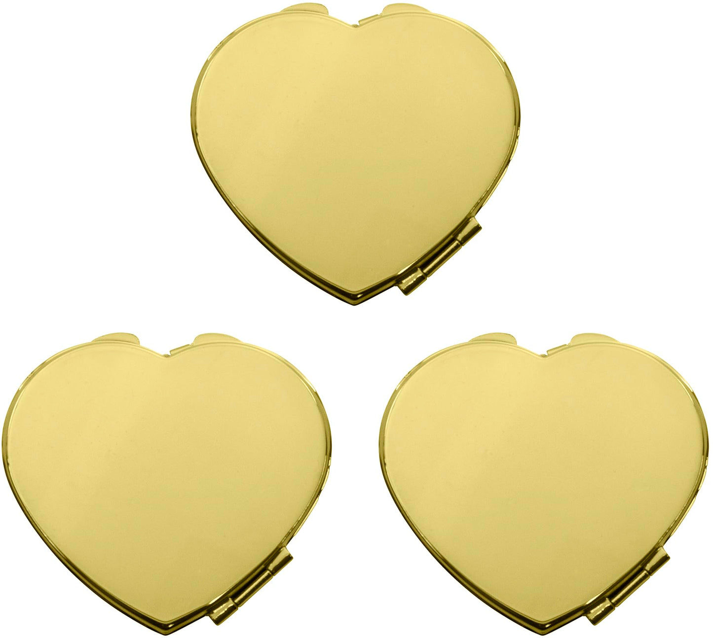 Stephanie Imports Set of 3 Slim Heart-Shaped Double Sided Magnifying Compact Mirrors (Small, Gold)