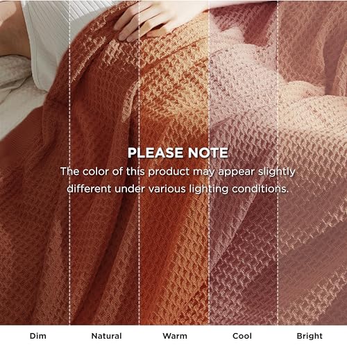 Bedsure 100% Cotton Large Throw Blankets for Couch - Waffle Weave Red Orange Throw Blankets for Bed, Lightweight and Soft Spring Throw Blankets for Office, 50x70 inches