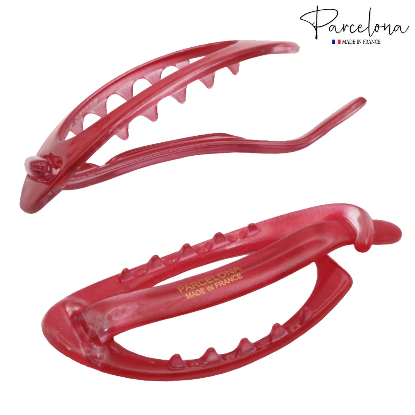 Parcelona French Plain Oval Small Celluloid Metal Free Hair Barrette Clips Women Hair Accessories, Made in France (Glossy Red)