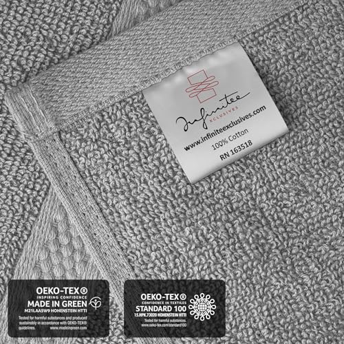 Infinitee Xclusives Premium Wash Cloths for Showering [13x13] – 100% Cotton Washcloths [Pack of 12], Soft and Absorbent Face Towels for Bathroom Wash Clothes, Gym, and Spa |Charming Grey|