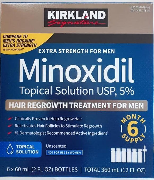 (6 Pack) Minoxidil Liquid Extra Strength Hair Regrowth Treatment for Men, 5% Topical Solution, 6 Months Supply - Dropper Applicator Included - Dermatologist Recommended by 4K Logistics