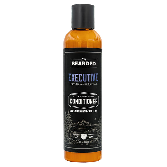 Live Bearded: Beard Conditioner - Executive - Facial Hair Conditioner - 8 oz. - Strengthens and Softens - All-Natural Ingredients with Biotin, Coconut Oil, Argan Oil, and Caffeine - Made in the USA