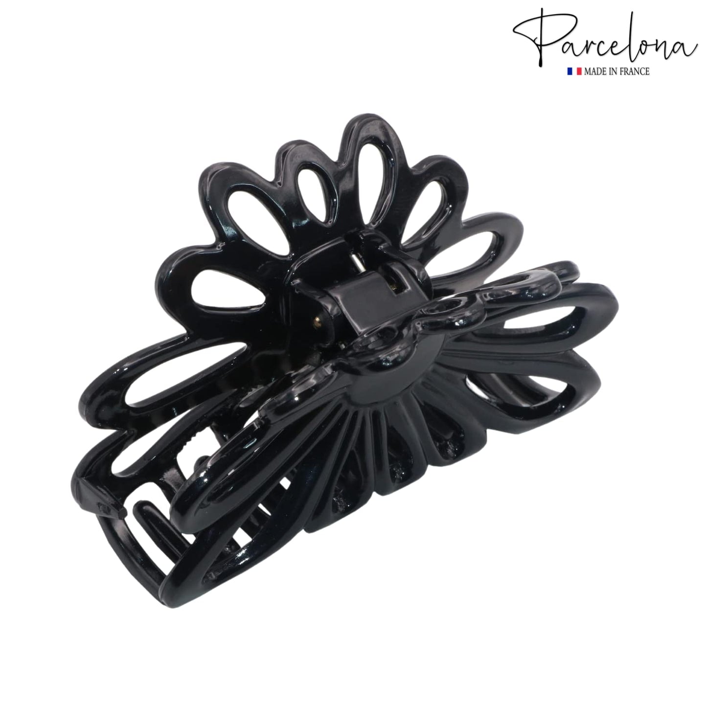 Parcelona French Plume 3" Celluloid No Slip Grip Covered Spring Jaw Hair Claw Durable Styling Women Hair Accessories Girls Hair (Solid Black)