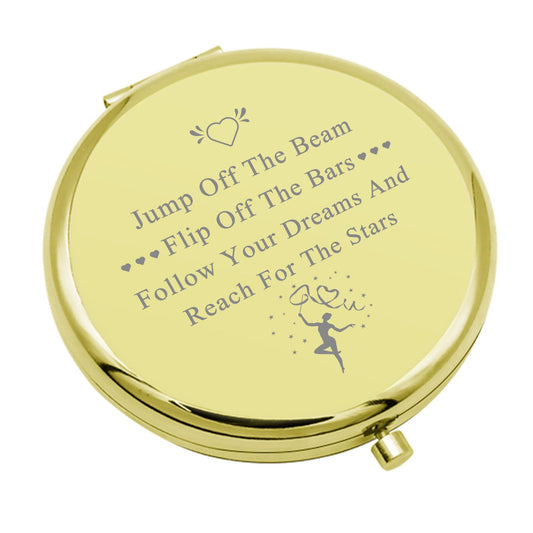 Gymnastics Lover Gifts Gymnastics Team Gift Compact Makeup Mirror Gymnastics Gifts for Girls Gymnast Graduation Gift Inspirational Gifts Folding Makeup Mirror for Girl Birthday (Gold)