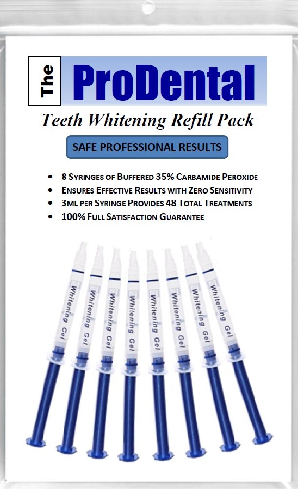 ProDental Teeth Whitening Gel Syringe Refill 8 Pack | 35% Carbamide Peroxide - 48 Treatments | Faster Results Than Tooth Whitening Strips - Pen - Powders and Toothpaste | Safe for Sensitive Teeth