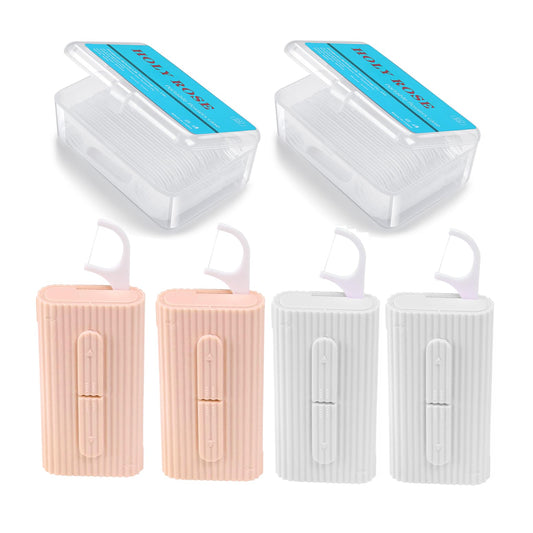 Holy Rose Dental Floss Picks Portable Dispenser 4 Boxs,Trave Flossers Case 2 Box with Adult Floss Sticks 160 Count, is for Home、Travel，Cleaning Teeth and Oral Care Perfect.