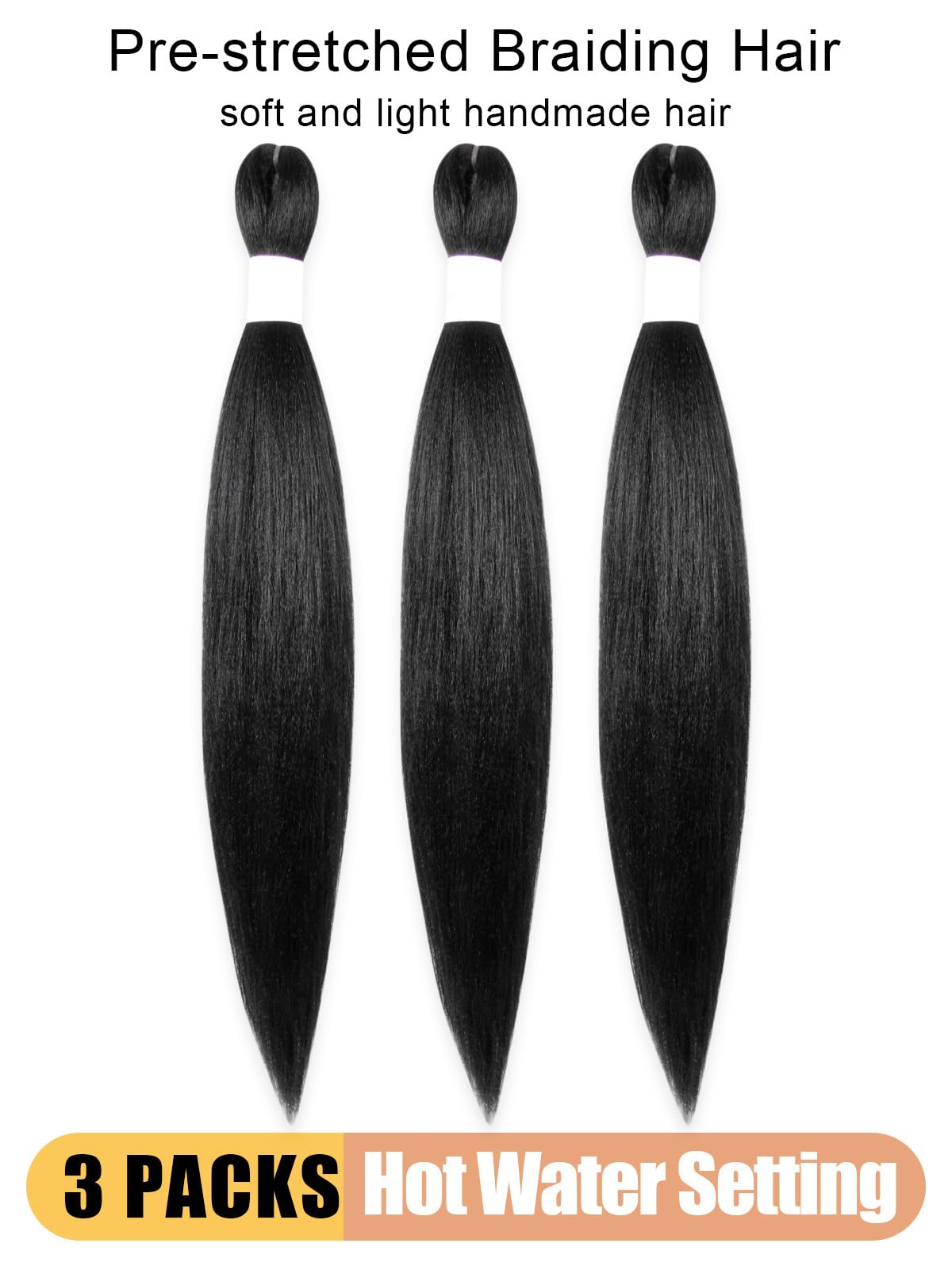 KAVSORAPI Braiding Hair 20 Inch Pre Stretched Hair Color 1 Long Straight Crochet Braids Yaki Texture Synthetic Hair 3 Packs (1#/Jet Black)