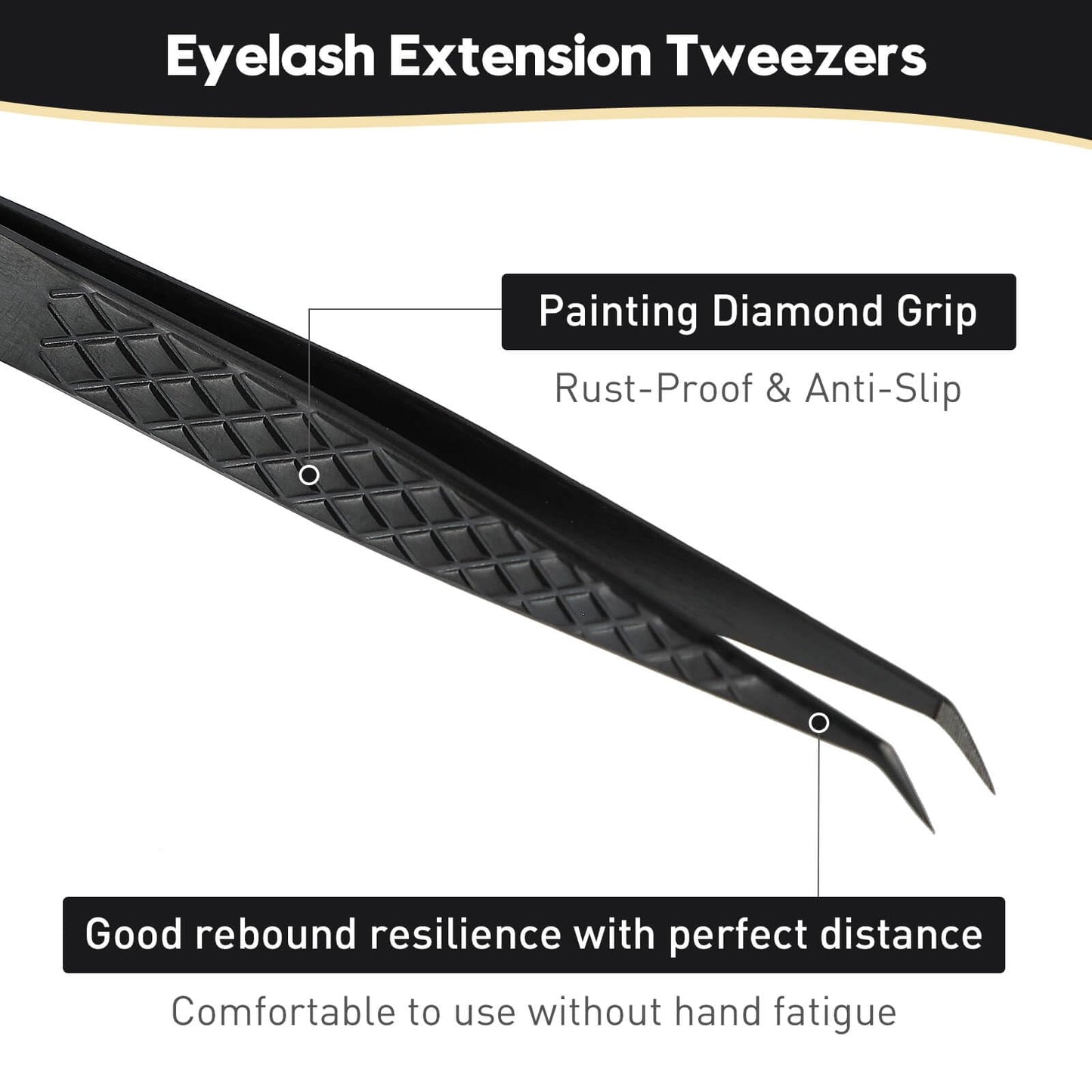 Ms.Queen Lash Extension Tweezers, Fiber Tip Lashing Tweezers for Volume & Individual Eyelash Extensions,Black