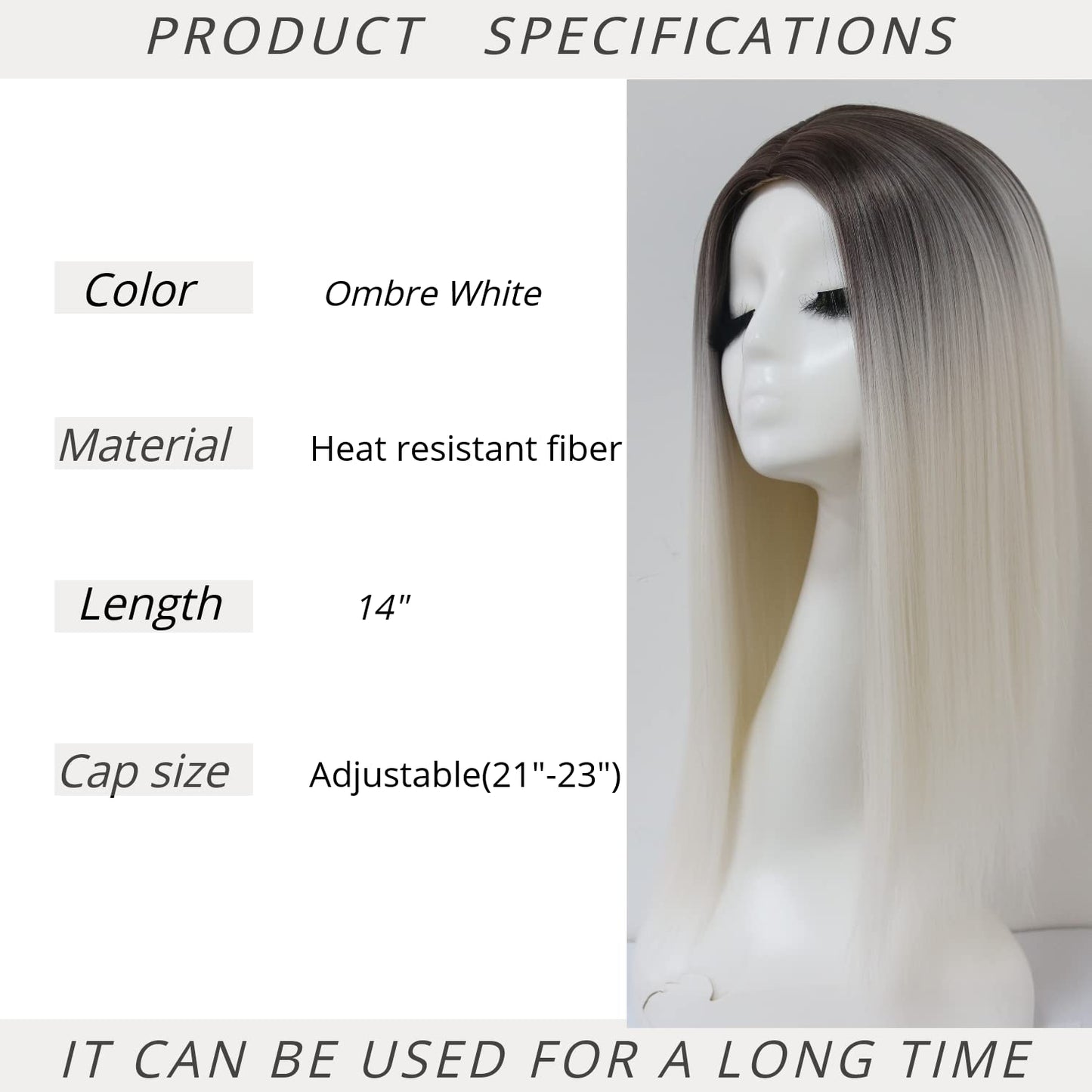 Ombre White Synthetic Wig Middle Part Straight Short Bob Wig For Women Costume Colorful Party Wig Glueless No Lace Easy Wig Cosplay 14 Inch