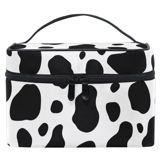 ZOEO Makeup Train Case Cow Black White Buffalo Korean Carrying Portable Zip Travel Cosmetic Brush Bag Organizer Large for Girls Women