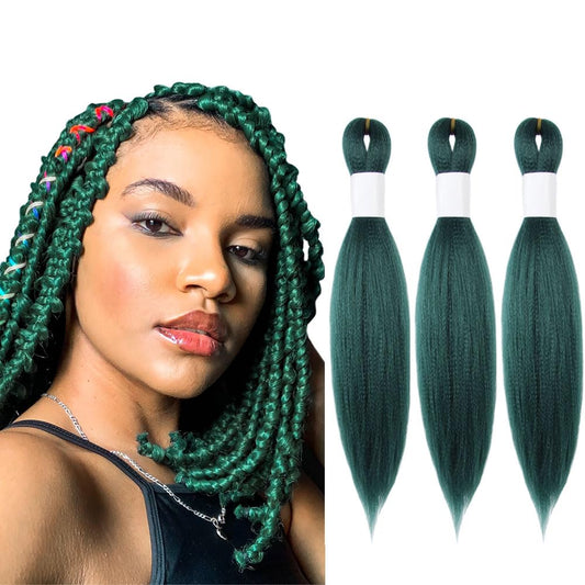 KAVSORAPI Green Braiding Hair 12 Inch Pre Stretched Hair Colored Short Straight Crochet Braids Yaki Texture Synthetic Hair 3 Packs (Dark Green)