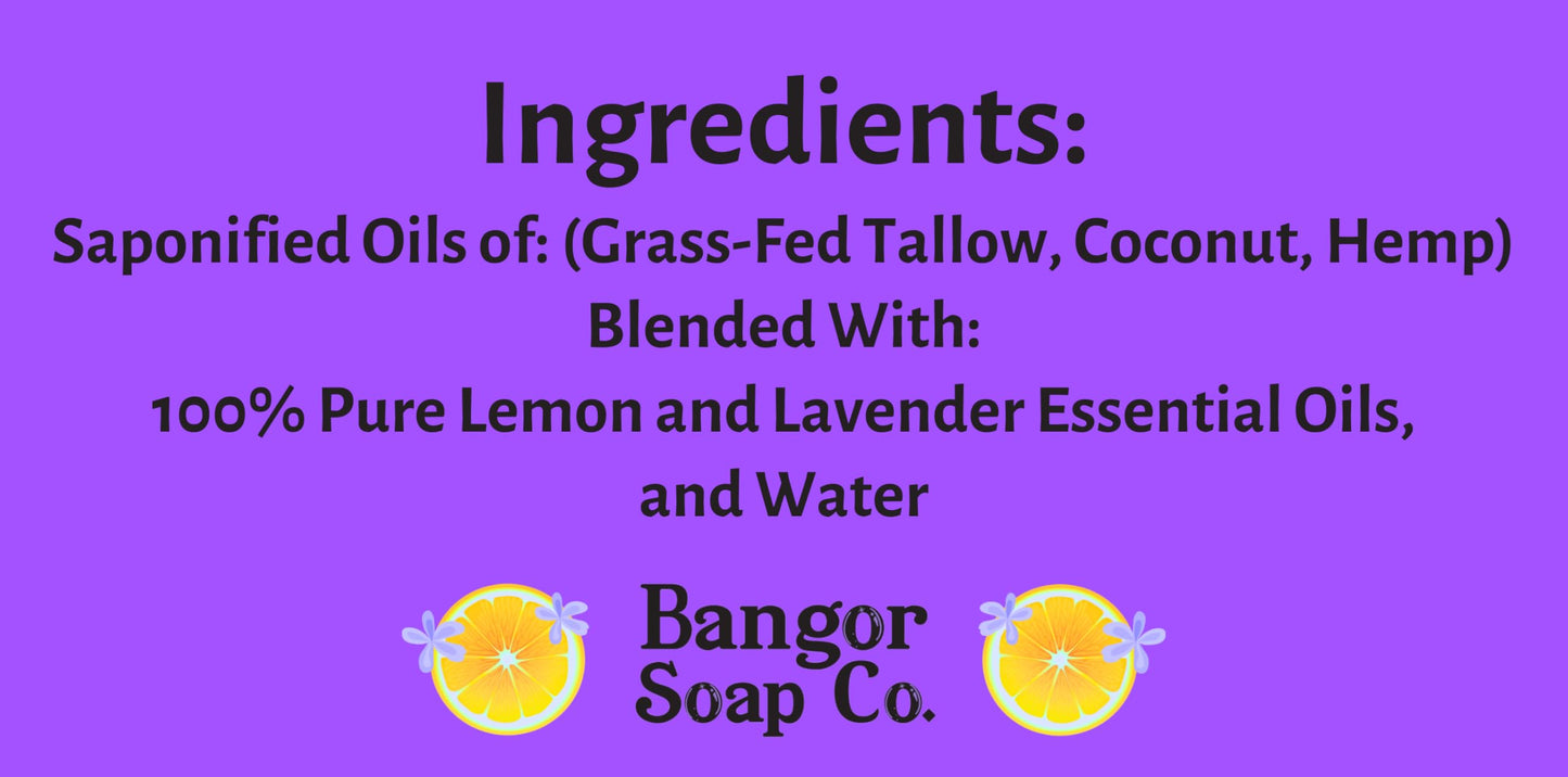 Bangor Soap Co.'s SWEET LEMON LAVENDER Pure, Natural Soap Bars, The FINEST Tallow, Coconut, and Hemp, NOTHING Artificial, NOTHING Superficial for A Smooth, Nourishing Lather (3-Pack)