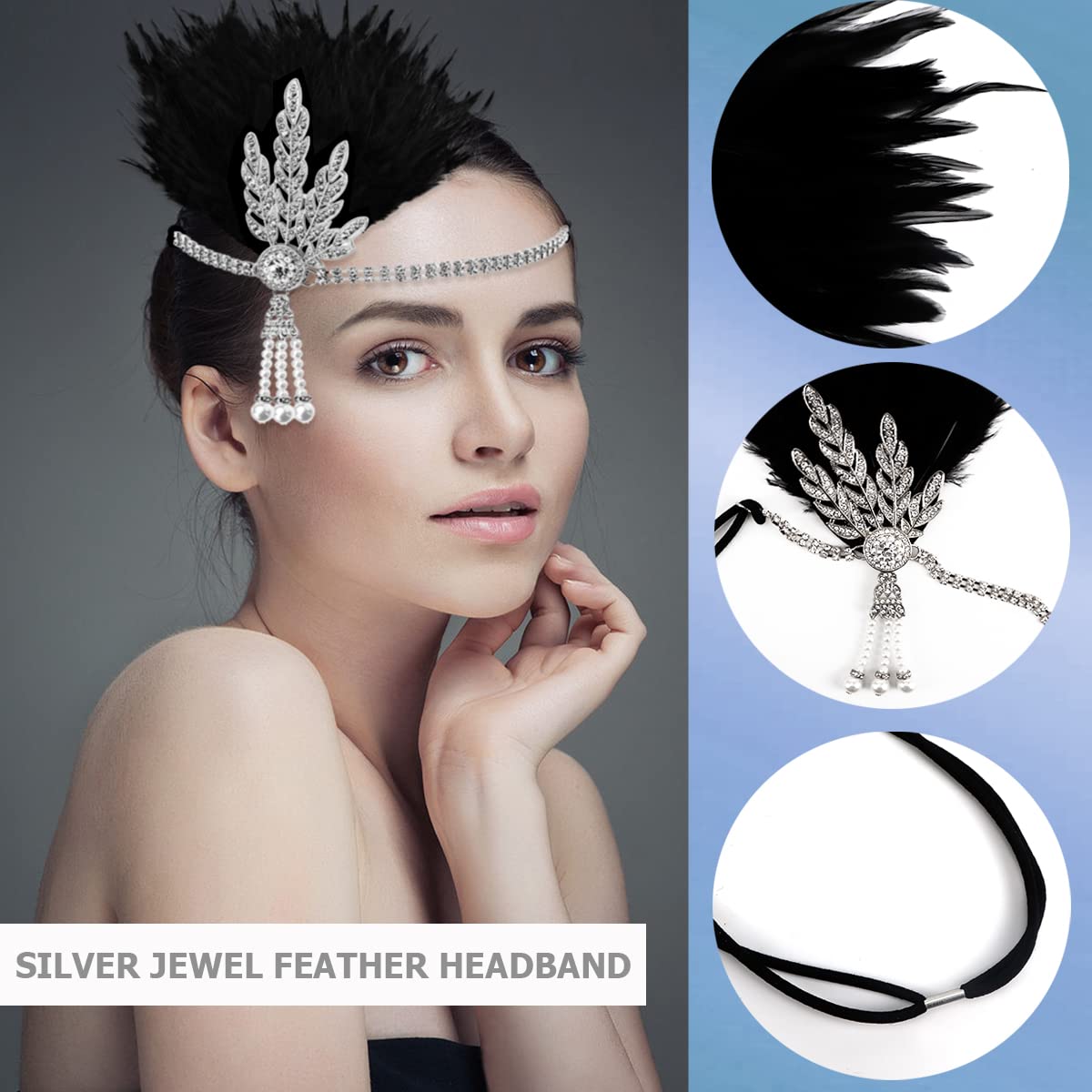 FERCAISH 1920s Flapper Headband, Roaring 20s Black Feather Crystal Headband Bachelor Party Feather Headband, Great Hair Accessories for Women