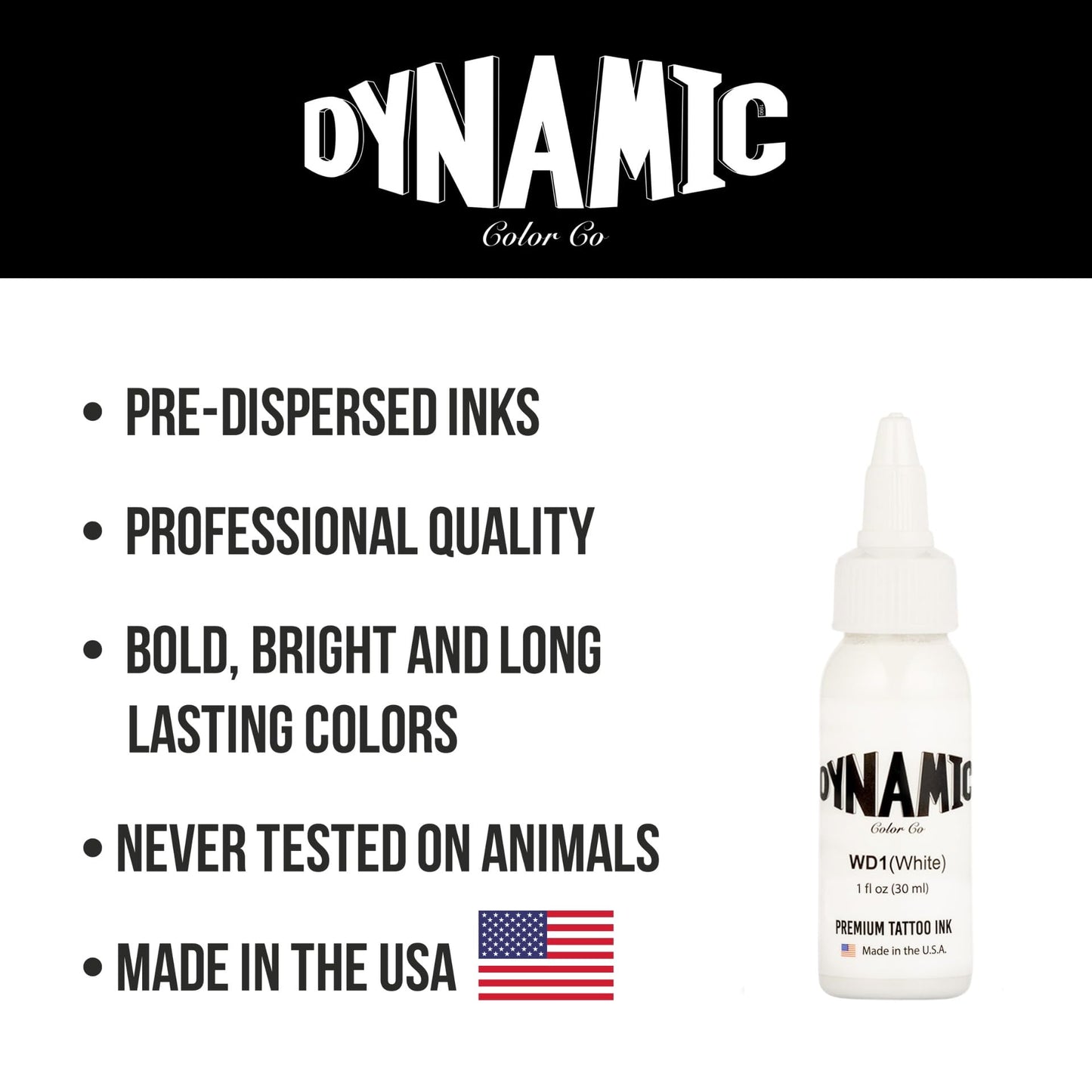 Dynamic Color Co. - White Tattoo Ink, Long Lasting Vivid Color, Sterilized, Made in USA, Since 1990 (1 oz Bottle)