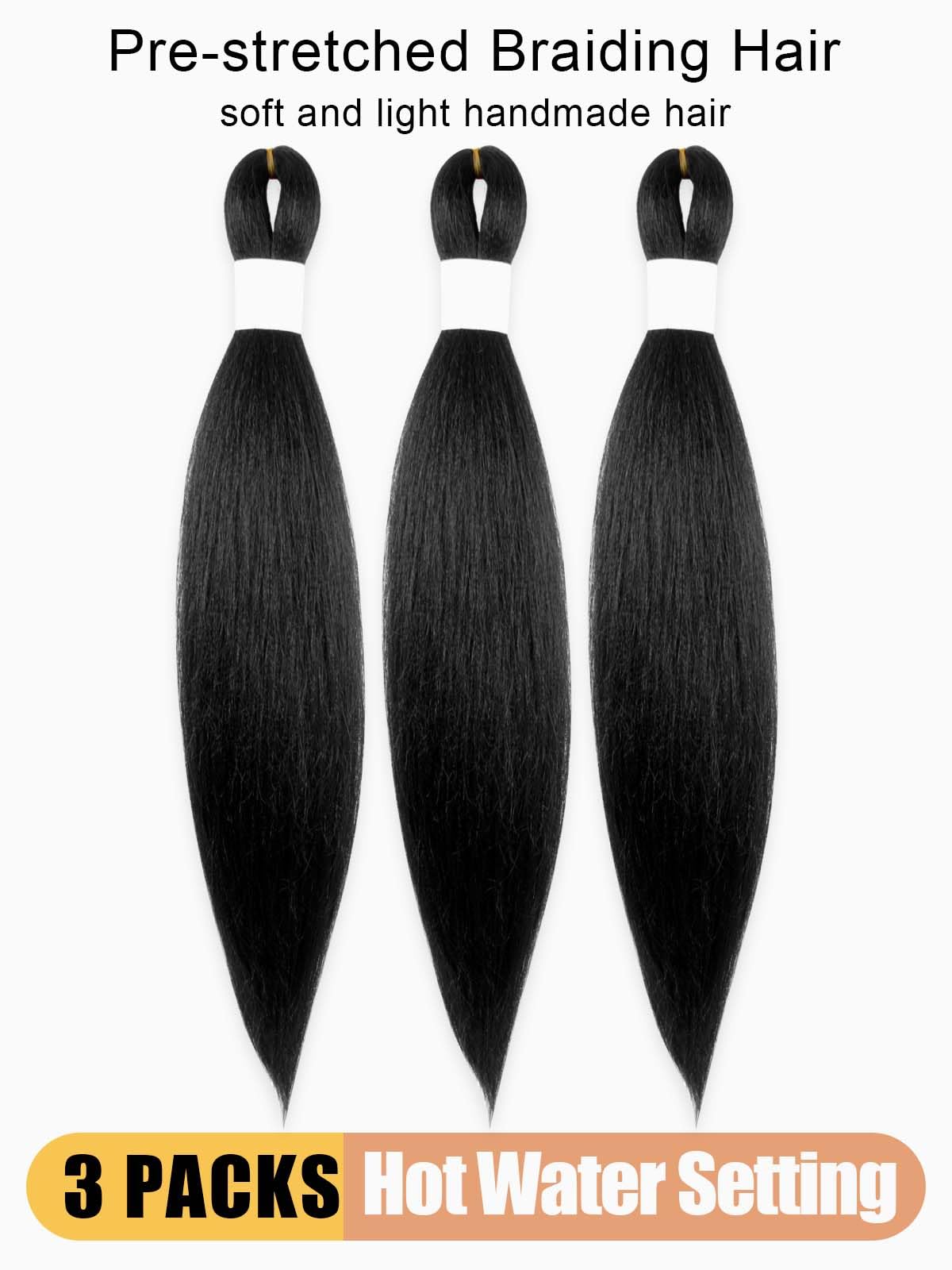 KAVSORAPI Braiding Hair 18 Inch Pre Stretched Hair Color 1 Long Straight Crochet Braids Yaki Texture Synthetic Fiber 3 Packs (1#/Jet Black)