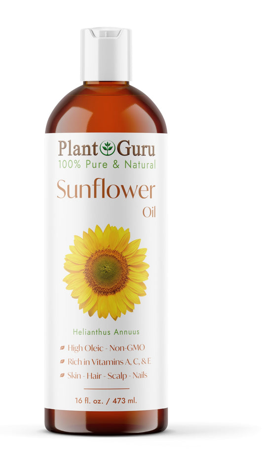 Sunflower Oil 16 oz Cold Pressed Carrier 100% Pure Natural for Skin, Body, Face, and Hair Growth Moisturizer. Great for Creams, Lotions, Lip Balm and Soap Making