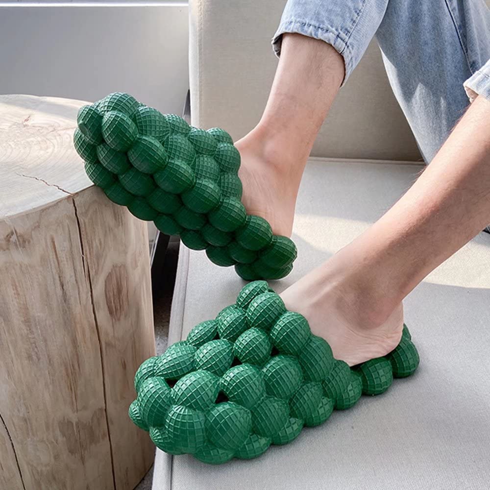 Bubble Slides, Bubble Slippers, Massage Bubble Slides Slippers for Women Men, Funny Lychee Non-slip Spa Slippers, Soft Pillow Stress Relief Slides, Reflexology Sandals for Ladies Slides (10-11WOMEN/8.5-9.5MEN, DIY-Green, numeric_10)