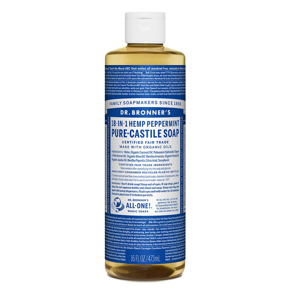 Dr. Bronner's - Pure-Castile Liquid Soap (Peppermint, 2 ounce, 2-Pack) - Made with Organic Oils, 18-in-1 Uses: Face, Body, Hair, Laundry, Pets and Dishes, Concentrated, Vegan, Non-GMO