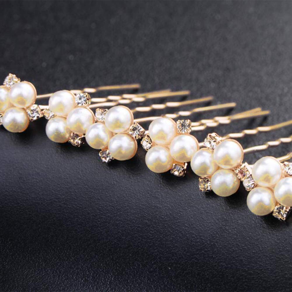 Anglacesmade Bridal Hair Pins Crystal Hair Pin Pearl Bobby Pins Wedding Headpiece Bridesmaid Flower Girl Hair Accessories for Women and Girls(Gold)