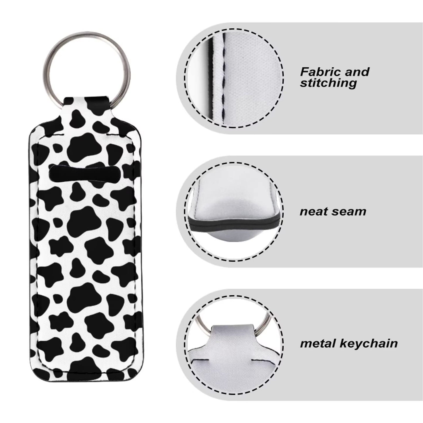 Suobstales 3 Pack Travel Bottles Keychain Holder Set Cow Print Chapstick Holder Keychains Wristlet With Black White Animal Pattern for Women Girls Travel Accessories Makeup Organizer