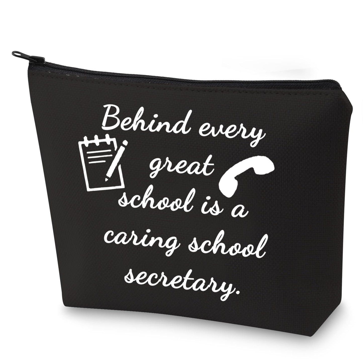 G2TUP S Secretary Gift for Women Secretary Travel Makeup Bag Behind Every Great is a Caring Secretary Zipper Pouch Bag (S Secretary black)