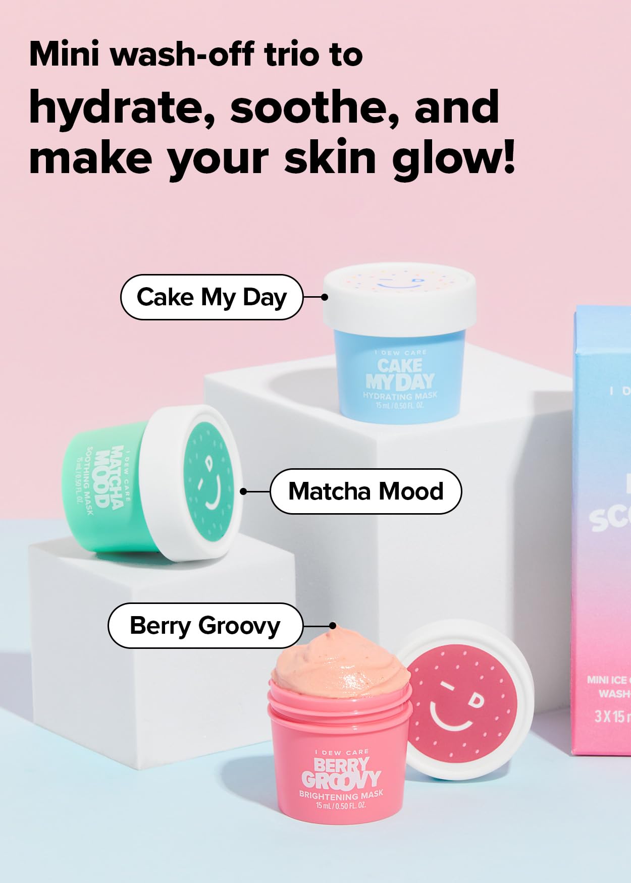 I DEW CARE Mini Scoops | Wash Off Face Mask Skin Care Trio | With Hyaluronic Acid, Self Care | Facial Treatment, Vegan, Cruelty-Free, Paraben-Free, (3 flavors)