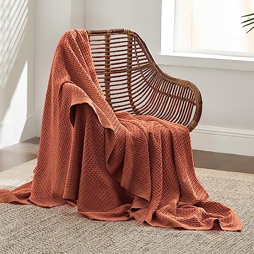 Bedsure 100% Cotton Large Throw Blankets for Couch - Waffle Weave Red Orange Throw Blankets for Bed, Lightweight and Soft Spring Throw Blankets for Office, 50x70 inches