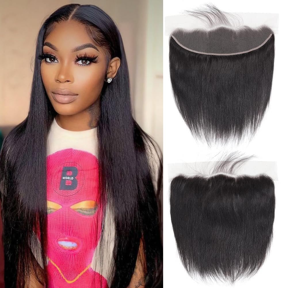 QTHAIR 14A 13x4 Lace Frontal Swiss Lace Pre Bleached Knots Frontal Pre Plucked Straight Lace Frontal Virgin Human Hair Invisible Lace Thinnest Knots Ear to Ear Frontal 10Inch Virgin 150% Density